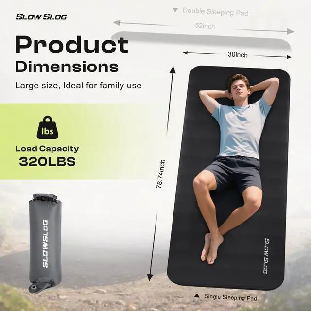 Alt view image 3 of 7 - Self-Inflating Sleeping Pad with Portable Electric Air Pump, 4in Thick Memory Foam Camping Mattress for Tent Cot & Car Travel, Fast Inflate & Deflate Camping Pad