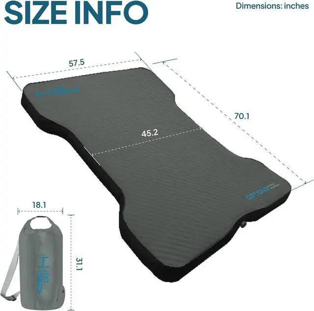 Alt view image 6 of 6 - Truck Bed Camping Air Mattress with Foam, Self Inflating Sleeping Pad for Full Size 6-6.5FT with Pump Sack, 4.5" Thick