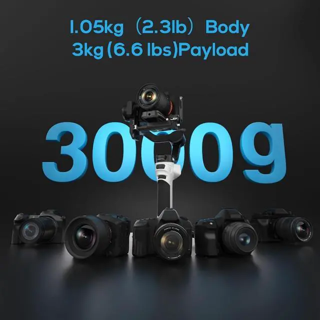Alt view image 2 of 7 - CINEPEER WEEBILL 3E 3-Axis Gimbal Stabilizer for Canon/Sony/Panasonic/Nikon Camera,Up to 6.6lbs (3kg) Payload Extendable Sling Grip Native Vertical Shooting Handheld Camera Gimbal
