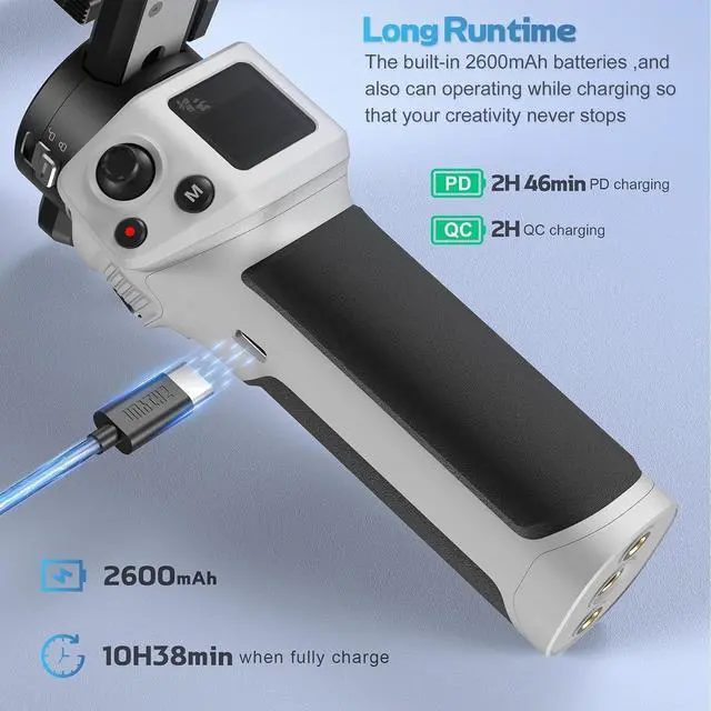 Alt view image 5 of 7 - CINEPEER WEEBILL 3E 3-Axis Gimbal Stabilizer for Canon/Sony/Panasonic/Nikon Camera,Up to 6.6lbs (3kg) Payload Extendable Sling Grip Native Vertical Shooting Handheld Camera Gimbal