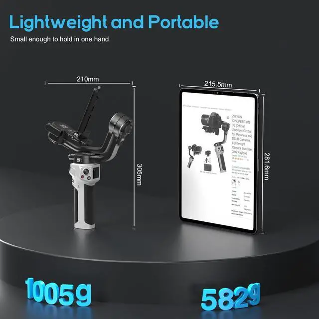 Alt view image 6 of 7 - CINEPEER WEEBILL 3E 3-Axis Gimbal Stabilizer for Canon/Sony/Panasonic/Nikon Camera,Up to 6.6lbs (3kg) Payload Extendable Sling Grip Native Vertical Shooting Handheld Camera Gimbal