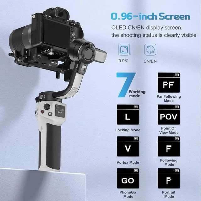 Alt view image 7 of 7 - CINEPEER WEEBILL 3E 3-Axis Gimbal Stabilizer for Canon/Sony/Panasonic/Nikon Camera,Up to 6.6lbs (3kg) Payload Extendable Sling Grip Native Vertical Shooting Handheld Camera Gimbal