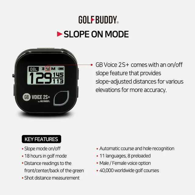 Alt view image 2 of 7 - GOLFBUDDY Voice 2S+ Talking GPS Rangefinder, Clip on Hat Golf Navigation, Slope Mode on/Off, 18 Hours Battery Life, Shot Distance Measurement, Preloaded with 40,000 Courses Worldwide (Black)