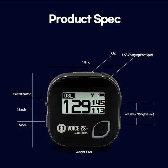 Alt view image 7 of 7 - GOLFBUDDY Voice 2S+ Talking GPS Rangefinder, Clip on Hat Golf Navigation, Slope Mode on/Off, 18 Hours Battery Life, Shot Distance Measurement, Preloaded with 40,000 Courses Worldwide (Black)