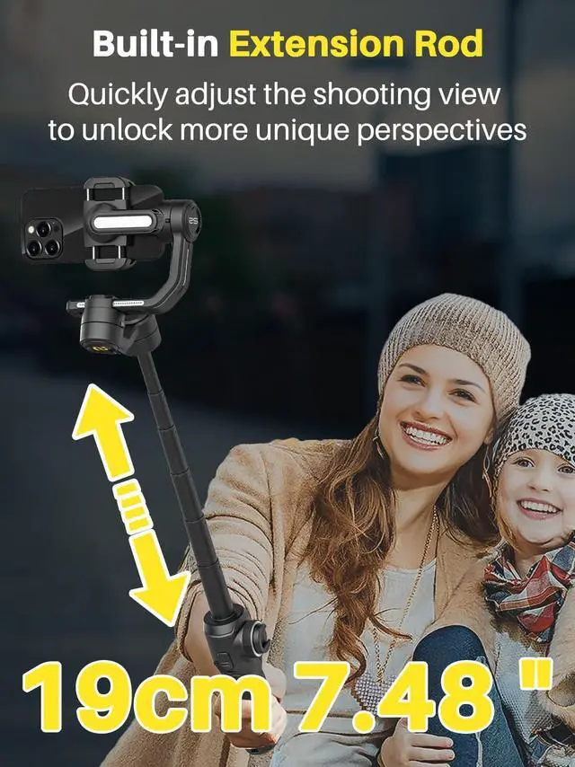Alt view image 3 of 7 - Professional Gimbal Stabilizer for Smartphone,Built-in 18CM Extension Rod and Powerful Fill Light,360°Inception,Face&Object Tracking Stabilizer,3-Axis iPhone& Android-Smart S2