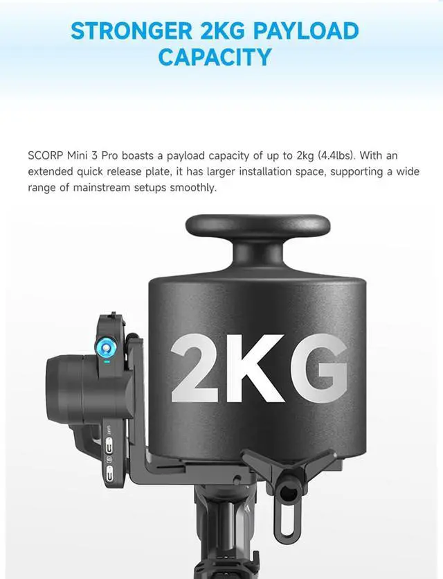 Alt view image 5 of 7 - SCORP Mini-3-Pro Gimbal Stabilizer for Camera Mirrorless/Compact/Action Cameras,Smartphone,18m AI Tracking,Detachable Remote Handle,4.4lbs Payload,3-axis Gimbal for Canon Sony Nikon