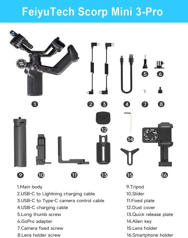 Alt view image 7 of 7 - SCORP Mini-3-Pro Gimbal Stabilizer for Camera Mirrorless/Compact/Action Cameras,Smartphone,18m AI Tracking,Detachable Remote Handle,4.4lbs Payload,3-axis Gimbal for Canon Sony Nikon