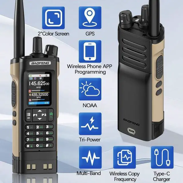 Alt view image 2 of 7 - Ham Radio  Radio UV32 Handheld 10W Rechargeable Walkie Talkies Long Range UV-32 5RM Two Way Radio NOAA Weather Radio with GPS,APP Programming Copy Frequency 2500mAh Battery USB-C Charging