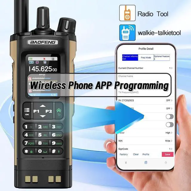 Alt view image 3 of 7 - Ham Radio  Radio UV32 Handheld 10W Rechargeable Walkie Talkies Long Range UV-32 5RM Two Way Radio NOAA Weather Radio with GPS,APP Programming Copy Frequency 2500mAh Battery USB-C Charging