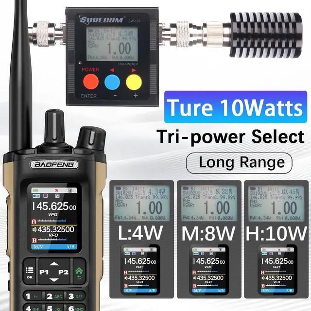 Alt view image 4 of 7 - Ham Radio  Radio UV32 Handheld 10W Rechargeable Walkie Talkies Long Range UV-32 5RM Two Way Radio NOAA Weather Radio with GPS,APP Programming Copy Frequency 2500mAh Battery USB-C Charging