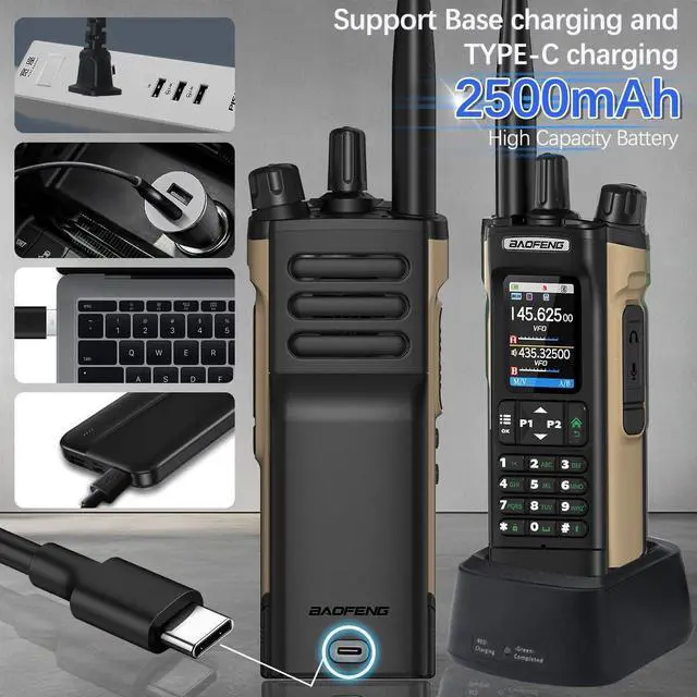 Alt view image 7 of 7 - Ham Radio  Radio UV32 Handheld 10W Rechargeable Walkie Talkies Long Range UV-32 5RM Two Way Radio NOAA Weather Radio with GPS,APP Programming Copy Frequency 2500mAh Battery USB-C Charging