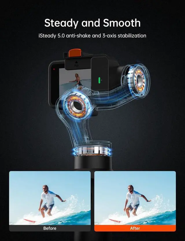 Alt view image 3 of 7 - iSteady Pro 4 3 Axis Gimbal Stabilizer for Gopro Hero 13/12/11/10/9, Bluetooth Control, IPX4 Splashproof, Camera Stabilizer for Video Recording, Compatible with Osmo Camera, Insta360