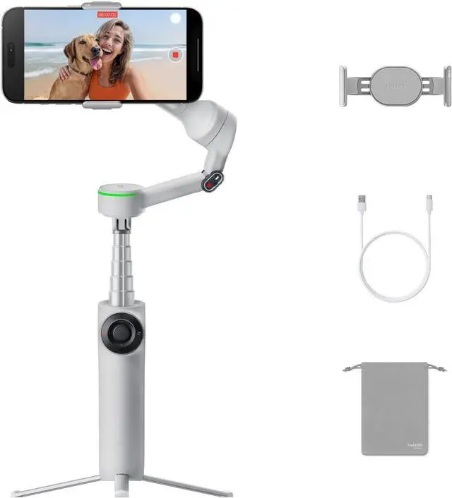 Main image of Flow 2 Pro Grey - Foldable AI Phone Gimbal, Track in 200+ Apps with Apple DockKit, Multi-Person Tracking, 360º Pan Tracking, Built-in Tripod/Selfie Stick, iPhone/Android Portable Stabilizer