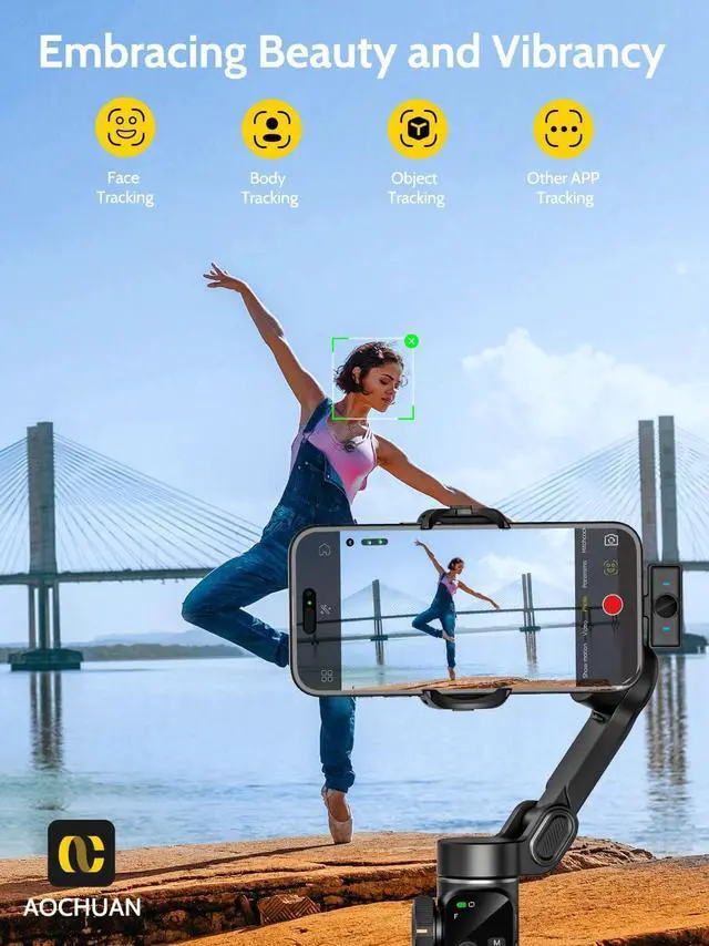 Alt view image 5 of 7 - Gimbal Stabilizer for iPhone & Android,3-Axis Phone w/Wireless Lavalier Microphone,Built-in 7.8" Extension Pole,OLED Display,Phone Video Recording TikTok(V8 Mic Kit)