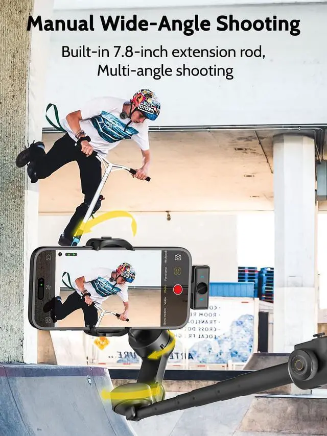 Alt view image 6 of 7 - Gimbal Stabilizer for iPhone & Android,3-Axis Phone w/Wireless Lavalier Microphone,Built-in 7.8" Extension Pole,OLED Display,Phone Video Recording TikTok(V8 Mic Kit)