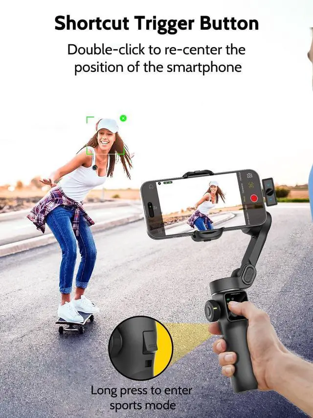 Alt view image 7 of 7 - Gimbal Stabilizer for iPhone & Android,3-Axis Phone w/Wireless Lavalier Microphone,Built-in 7.8" Extension Pole,OLED Display,Phone Video Recording TikTok(V8 Mic Kit)