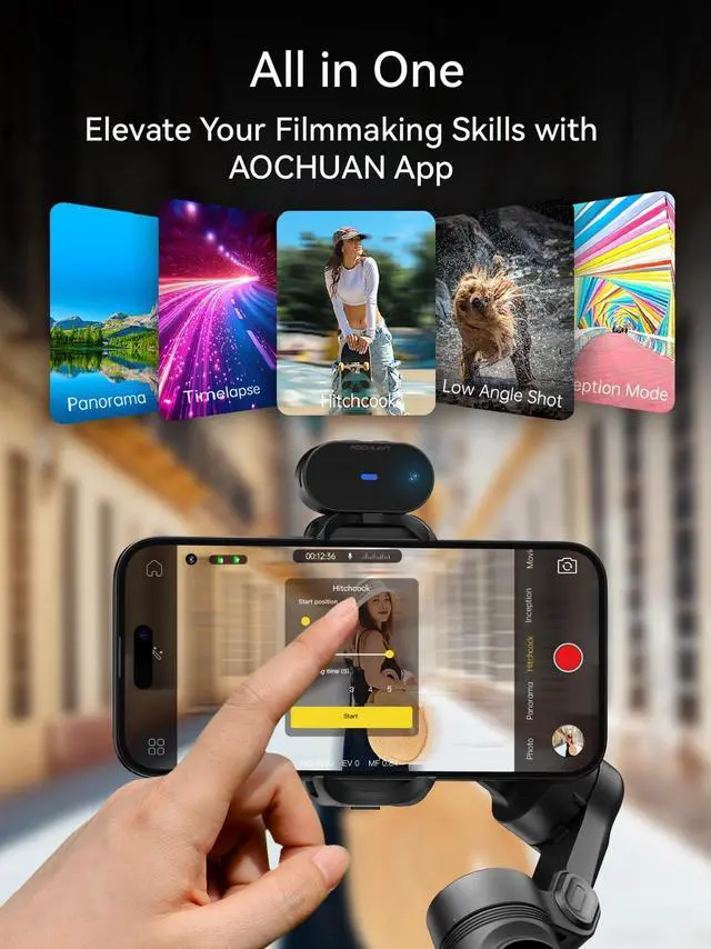 Alt view image 5 of 6 - Gimbal Stabilizer for iPhone with AI Vision Sensor for Face Tracking, 3-Axis Phone Gimbal w/OLED Display for Vlog Recording, Compatible with iPhone/Android-Smart XPro AI Black