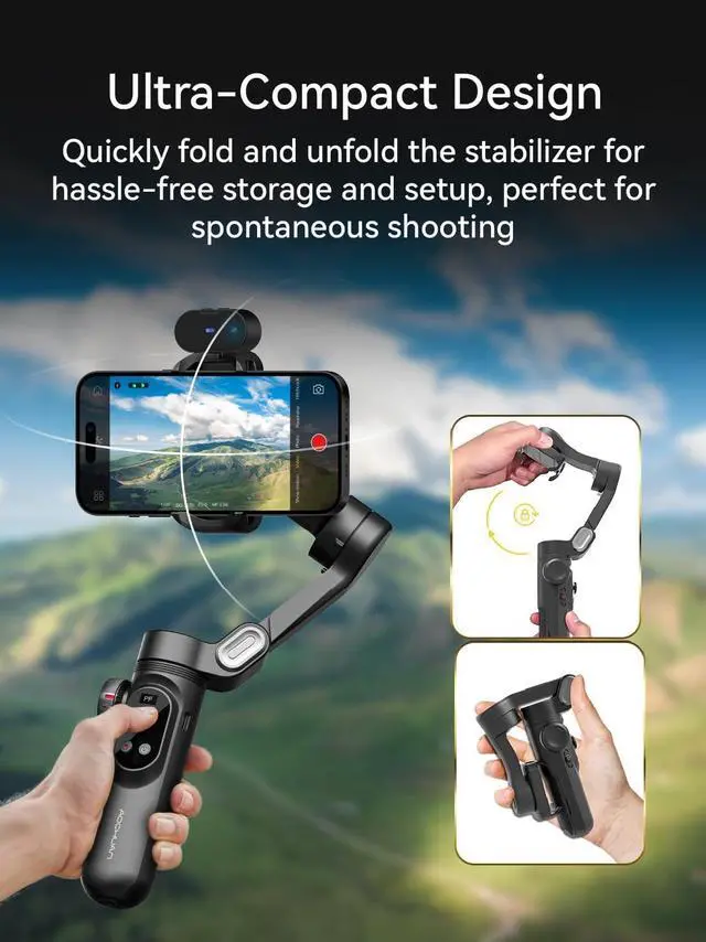 Alt view image 6 of 6 - Gimbal Stabilizer for iPhone with AI Vision Sensor for Face Tracking, 3-Axis Phone Gimbal w/OLED Display for Vlog Recording, Compatible with iPhone/Android-Smart XPro AI Black