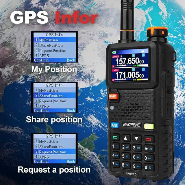Alt view image 4 of 7 - 5RH PRO GPS 10W Tri Band Ham Radio Long Range Handheld Two Way Radio,640CH,NOAA Weather Receiver,Walkie Talkies with Earpiece,USB-C Rechargeable 2500mAh Battery,Upgrade of  5RM,2 Pack