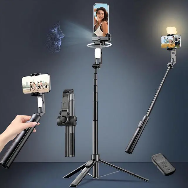 Main image of 78.7" Selfie Stick Tripod for iPhone/Android, Auto Face Tracking Tripods with Light, Upgrade Strong Gimbal Stabilizer 360 Rotation with Remote for Content Creator Vlog Live StreamIing Video Record