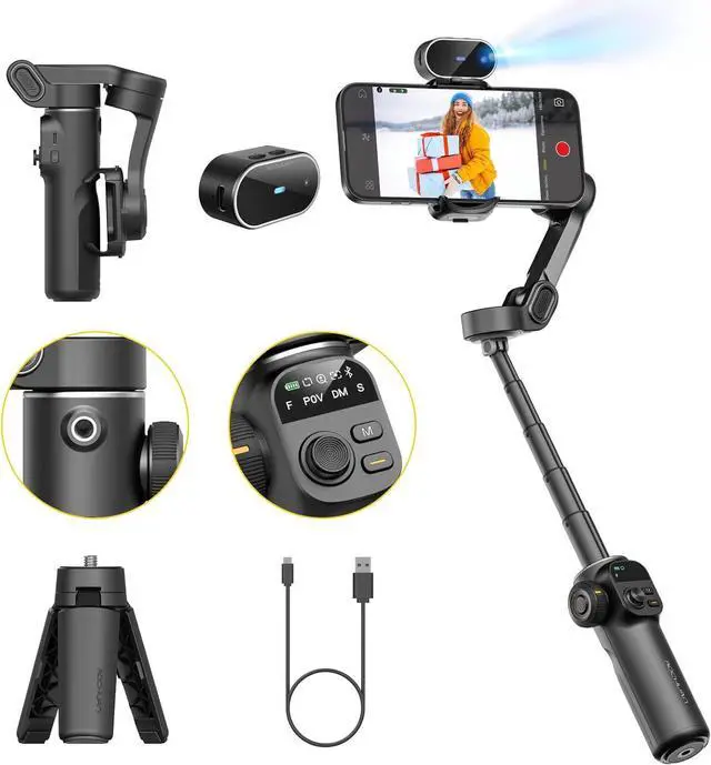 Main image of Gimbal Stabilizer for iPhone with AI Tracking Sensor, Elevate Your Filming w/7.8" Extension Rod and OLED Screen for Gimbal, iPhone Gimbal w/8.0 Stability for Sports Shooting-Smart X2 AI Black