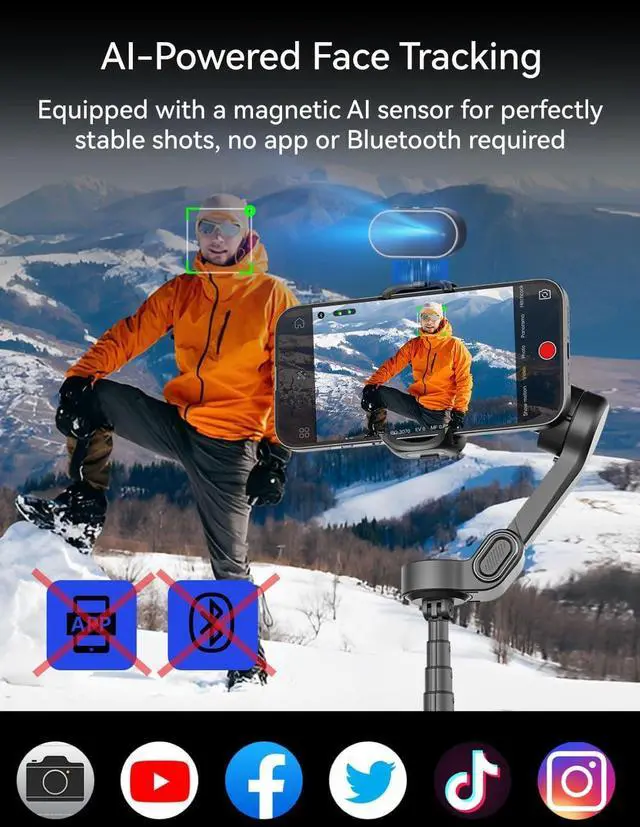 Alt view image 2 of 7 - Gimbal Stabilizer for iPhone with AI Tracking Sensor, Elevate Your Filming w/7.8" Extension Rod and OLED Screen for Gimbal, iPhone Gimbal w/8.0 Stability for Sports Shooting-Smart X2 AI Black