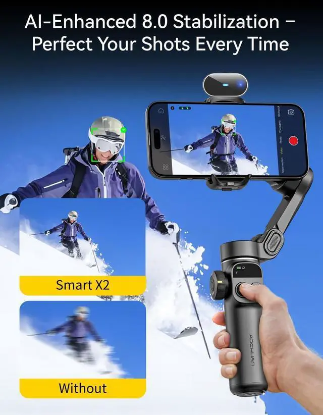 Alt view image 3 of 7 - Gimbal Stabilizer for iPhone with AI Tracking Sensor, Elevate Your Filming w/7.8" Extension Rod and OLED Screen for Gimbal, iPhone Gimbal w/8.0 Stability for Sports Shooting-Smart X2 AI Black