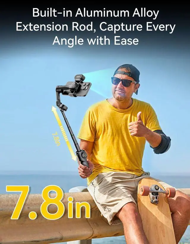 Alt view image 4 of 7 - Gimbal Stabilizer for iPhone with AI Tracking Sensor, Elevate Your Filming w/7.8" Extension Rod and OLED Screen for Gimbal, iPhone Gimbal w/8.0 Stability for Sports Shooting-Smart X2 AI Black
