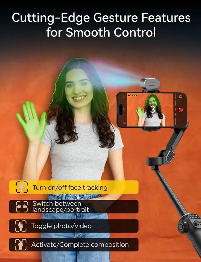 Alt view image 5 of 7 - Gimbal Stabilizer for iPhone with AI Tracking Sensor, Elevate Your Filming w/7.8" Extension Rod and OLED Screen for Gimbal, iPhone Gimbal w/8.0 Stability for Sports Shooting-Smart X2 AI Black