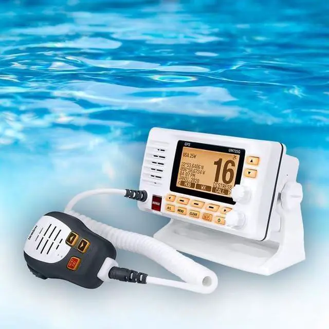 Alt view image 5 of 6 - UM725G Marine VHF Radio, All USA, Canada, and Intl. Marine Channels, 1Watt/25Watt Transmit Power, Largest LCD Screen in Class, NOAA Weather Channels w/Alerts, Speaker Mic, GPS Built-in.