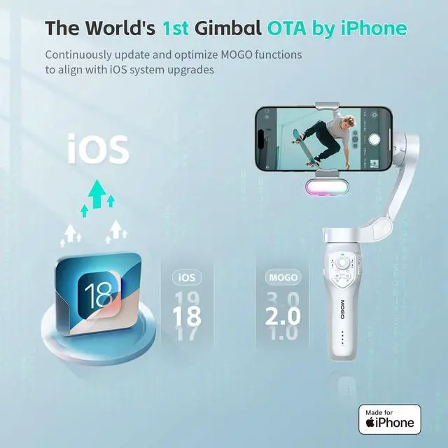 Alt view image 7 of 7 - Only for iPhone, MOGO [Apple MFi Certified] Gimbal Stabilizer with Phone Clamp & RGB Light, Video Gimbal Stabilizer Allows Select Tracking Subject, Gaze-Tracking for iPhone 16 15 Pro Max