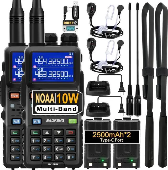 Main image of UV-5RM 10W Ham Handheld Radio Long Range with Tactical Antenna, Portable Two Way Walkie Talkies for Adults 5RM Multi-Band Radio with Air Duct Earpiece & 2500mAh Type-C Battery, 2 Pack