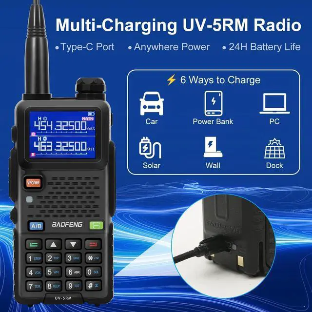 Alt view image 4 of 7 - UV-5RM 10W Ham Handheld Radio Long Range with Tactical Antenna, Portable Two Way Walkie Talkies for Adults 5RM Multi-Band Radio with Air Duct Earpiece & 2500mAh Type-C Battery, 2 Pack