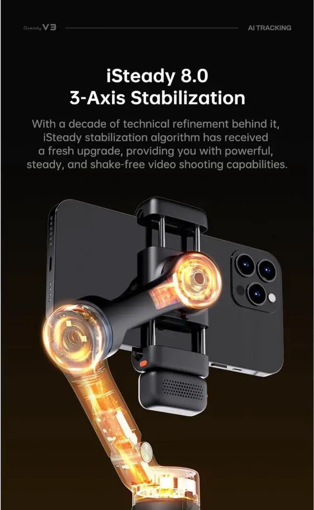 Alt view image 5 of 6 - Gimbal Stabilizer for Smartphone iSteady V3,Portable Phone Stabilizers with Al Tracker Detachable Remote Control Built-in Extension Rod/Tripod 3-Axis Stabilization 3-Color Fill Light