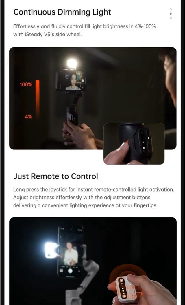 Alt view image 6 of 6 - Gimbal Stabilizer for Smartphone iSteady V3,Portable Phone Stabilizers with Al Tracker Detachable Remote Control Built-in Extension Rod/Tripod 3-Axis Stabilization 3-Color Fill Light