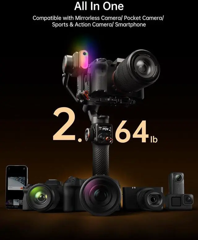 Alt view image 3 of 7 - iSteady MT2 Kit Gimbal Stabilizer for Camera, 3-Axis Gimbal for Mirrorless/Pocket/Action Camera/Smartphone, AI Tracker, Magnetic Fill Light Stabilizer, Available for Canon/Nikon/Sony