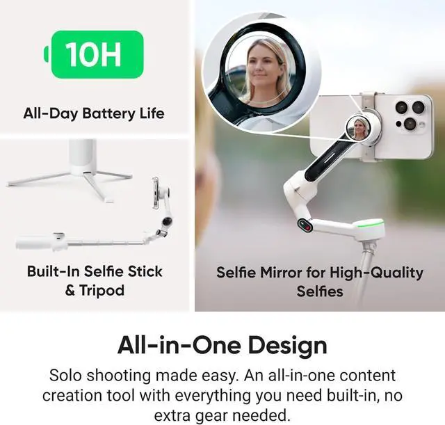Alt view image 5 of 7 - Flow 2 Pro Grey - Foldable AI Phone Gimbal, Track in 200+ Apps with Apple DockKit, Multi-Person Tracking, 360º Pan Tracking, Built-in Tripod/Selfie Stick, iPhone/Android Portable Stabilizer
