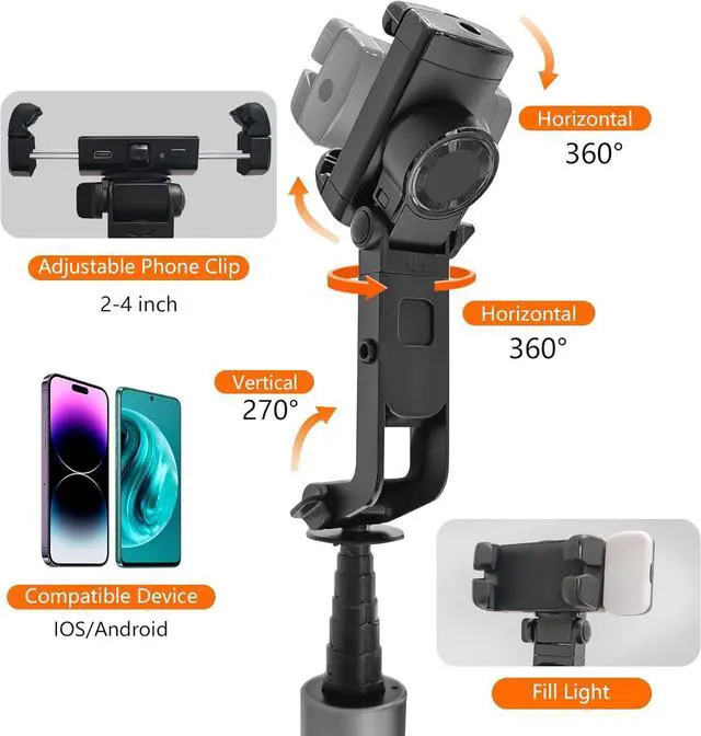 Alt view image 7 of 7 - 78.7" Selfie Stick Tripod for iPhone/Android, Auto Face Tracking Tripods with Light, Upgrade Strong Gimbal Stabilizer 360 Rotation with Remote for Content Creator Vlog Live StreamIing Video Record