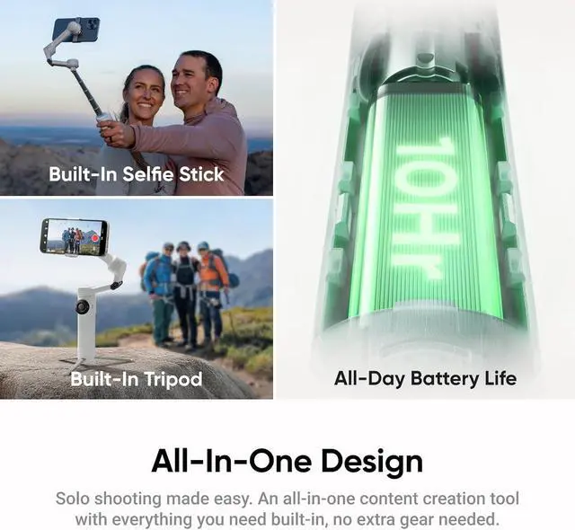 Alt view image 2 of 7 - Flow 2 White - Foldable AI Phone Gimbal, AI Tracking, Multi-Person Tracking, Built-in Tripod/Selfie Stick, Remote Control, iPhone/Android Portable Stabilizer