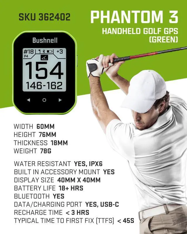 Alt view image 2 of 4 - - Bushnell Phantom 3 Slope GPS Golf Green with Slope Technology, Touchscreen, Magnetic Cart Mount with Towel Bundle