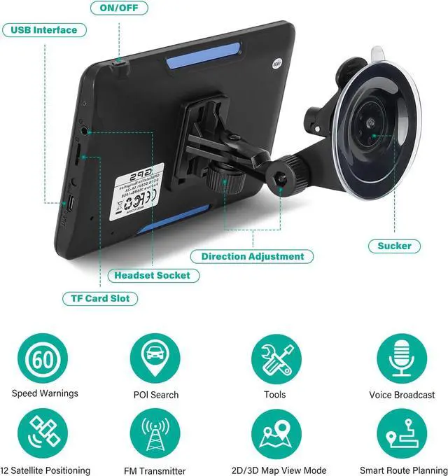 Alt view image 4 of 5 - GPS Navigator for Car Truck RV, 7 Inch GPS Navigation System, 2025 Map with Voice Guidance, Speed Alert, Red Light Warning, Custom Truck Routing, Free Lifetime Updates, Real-Time Directions (Blue)