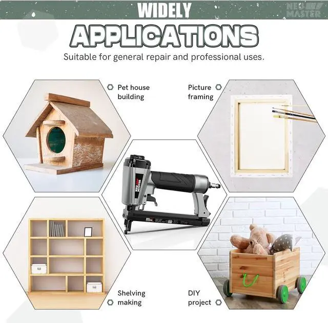 Alt view image 6 of 7 - Pneumatic Staple Gun, 20 Gauge Upholstery Stapler with 1500Pcs T50 1/4", 3/8", 5/8" Staples and BMC Carrying Case, Heavy Duty Staple Gun for Woodworking and DIY Projects