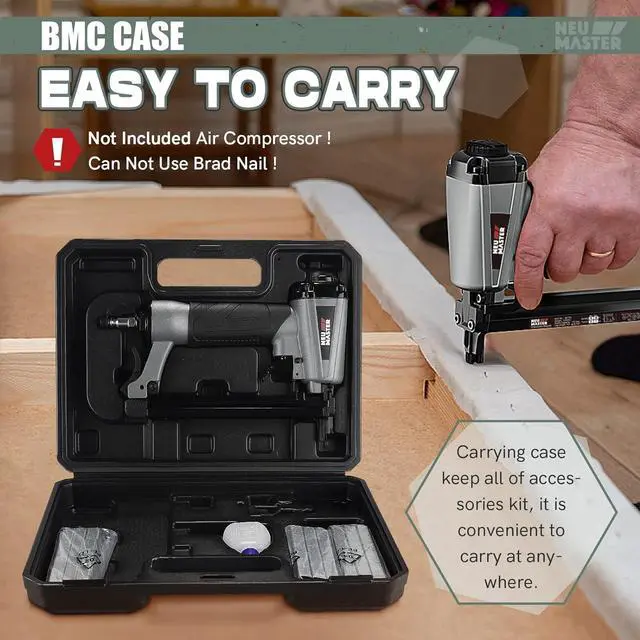 Alt view image 7 of 7 - Pneumatic Staple Gun, 20 Gauge Upholstery Stapler with 1500Pcs T50 1/4", 3/8", 5/8" Staples and BMC Carrying Case, Heavy Duty Staple Gun for Woodworking and DIY Projects