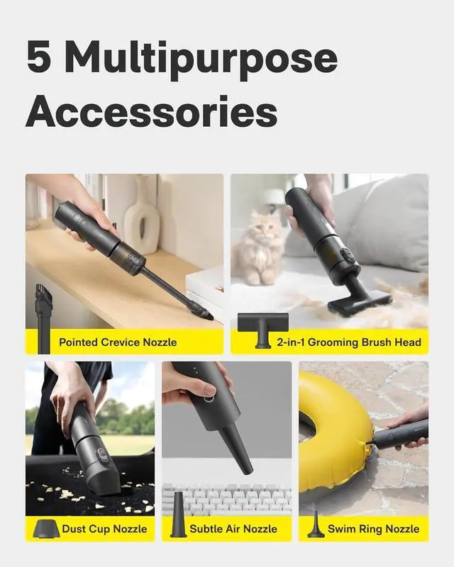 Alt view image 4 of 7 - Handheld Car Vacuum Cleaner Cordless, 4-in-1 Portable Mini Vacuum with 20000Pa Strong Suction, Electric Compressed Air Duster Blower for Car, Desk, Computer, Keyboard, Home, Office Cleaning