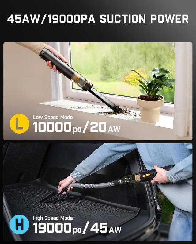 Alt view image 5 of 7 - Slim V10 APEX Cordless Car Vacuum, 4-in-1 Portable Mini Handheld Vacuum, 19000pa Suction Power, Upgraded Smart Digital Display, 2 Suction Modes for Car, Office Desk, Keyboards (Black)