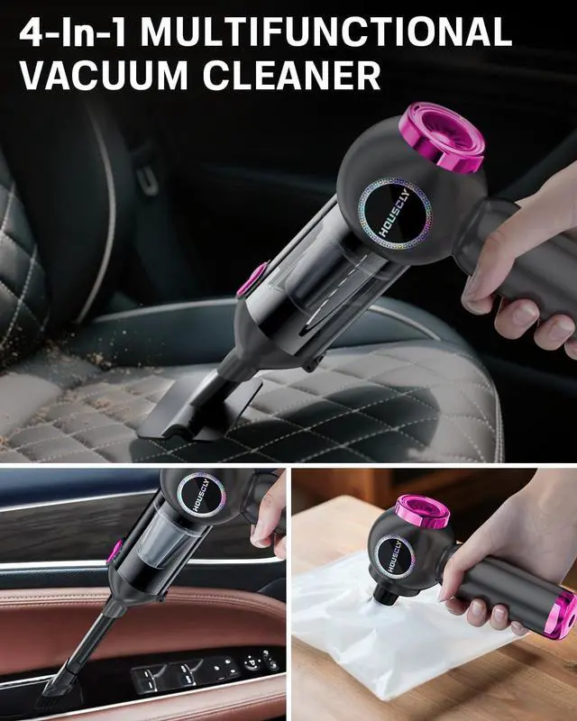 Alt view image 4 of 7 - Handheld Car Vacuum Portable Cordless 25000Pa High Power Small Mini Hand Vacuum Cleaner Rechargeable 4-in-1 Compressed Air Duster Blower Pump Wireless Handheld Vac for Car Office Desktop Home Cleaning