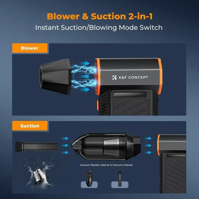 Alt view image 3 of 7 - 2-in-1 Magnetic Compressed Air Duster, Electric Air Duster|300000RPM Vacuum Cleaner|3 Gear|Super Wind Power|Rechargeable Brushless Motor|for Computer, Keyboard, Car, Home,Outdoor Cleaning