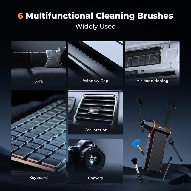 Alt view image 7 of 7 - 2-in-1 Magnetic Compressed Air Duster, Electric Air Duster|300000RPM Vacuum Cleaner|3 Gear|Super Wind Power|Rechargeable Brushless Motor|for Computer, Keyboard, Car, Home,Outdoor Cleaning