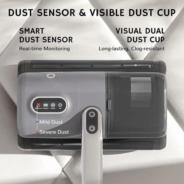 Alt view image 3 of 7 - M1 Mattress Vacuum Cleaner, 6 in 1 Bed Vacuum with High-Frequency Vibration - 80,000 RPM Dual Brushroll Rotation, UV-C Light, 14Kpa Suction, Dust Sensor, Ultrasonic and Heating Tech