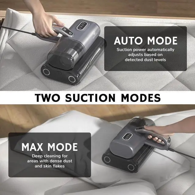 Alt view image 6 of 7 - M1 Mattress Vacuum Cleaner, 6 in 1 Bed Vacuum with High-Frequency Vibration - 80,000 RPM Dual Brushroll Rotation, UV-C Light, 14Kpa Suction, Dust Sensor, Ultrasonic and Heating Tech